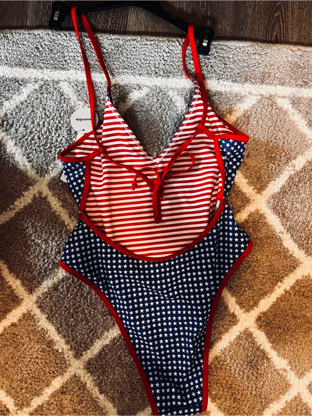 Women’s Navy and Red Star-Print Reversible Swimsuit